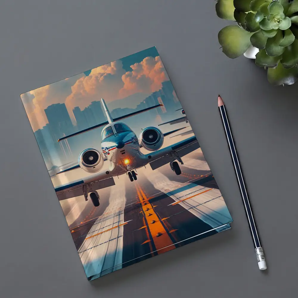 Private Jet Taking Off City Skyline – Notebooks