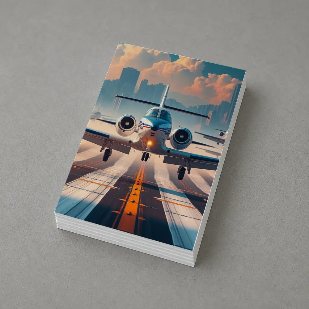 Private Jet Taking Off City Skyline – Postcards