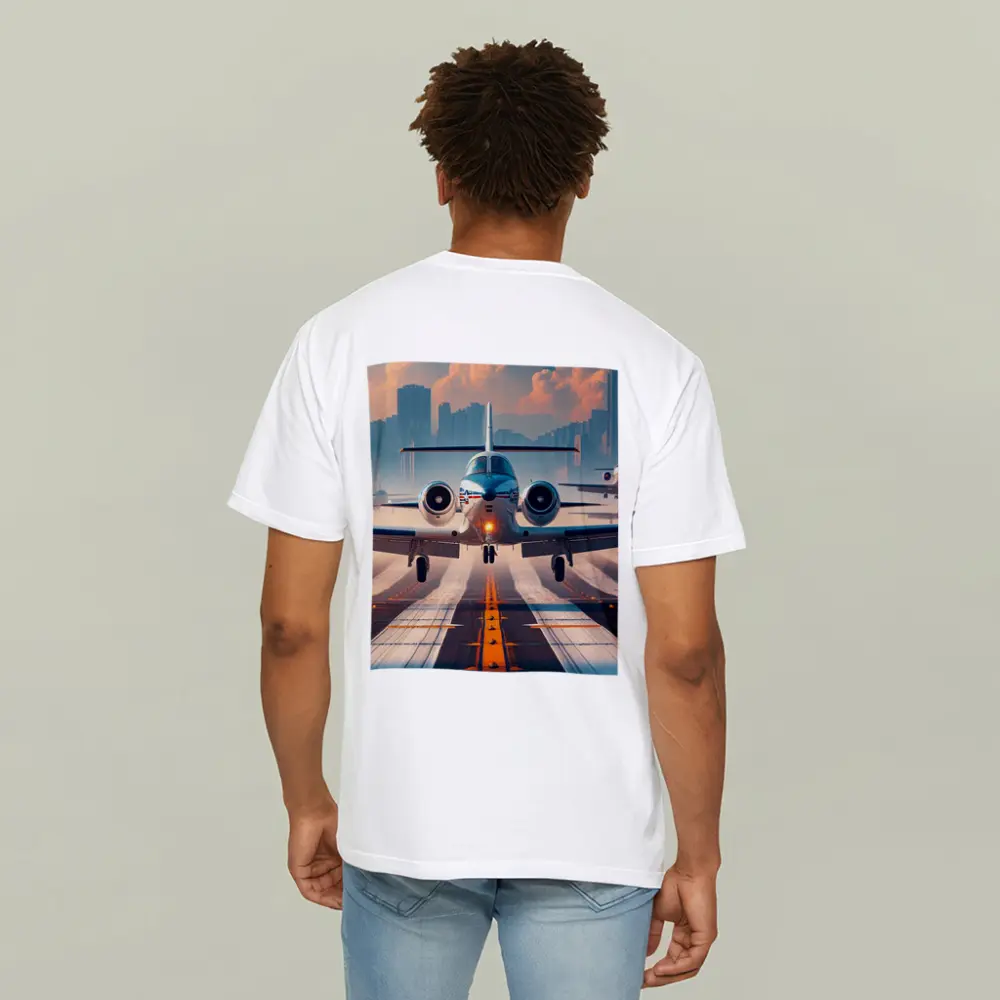 Private Jet Taking Off City Skyline – T-Shirts