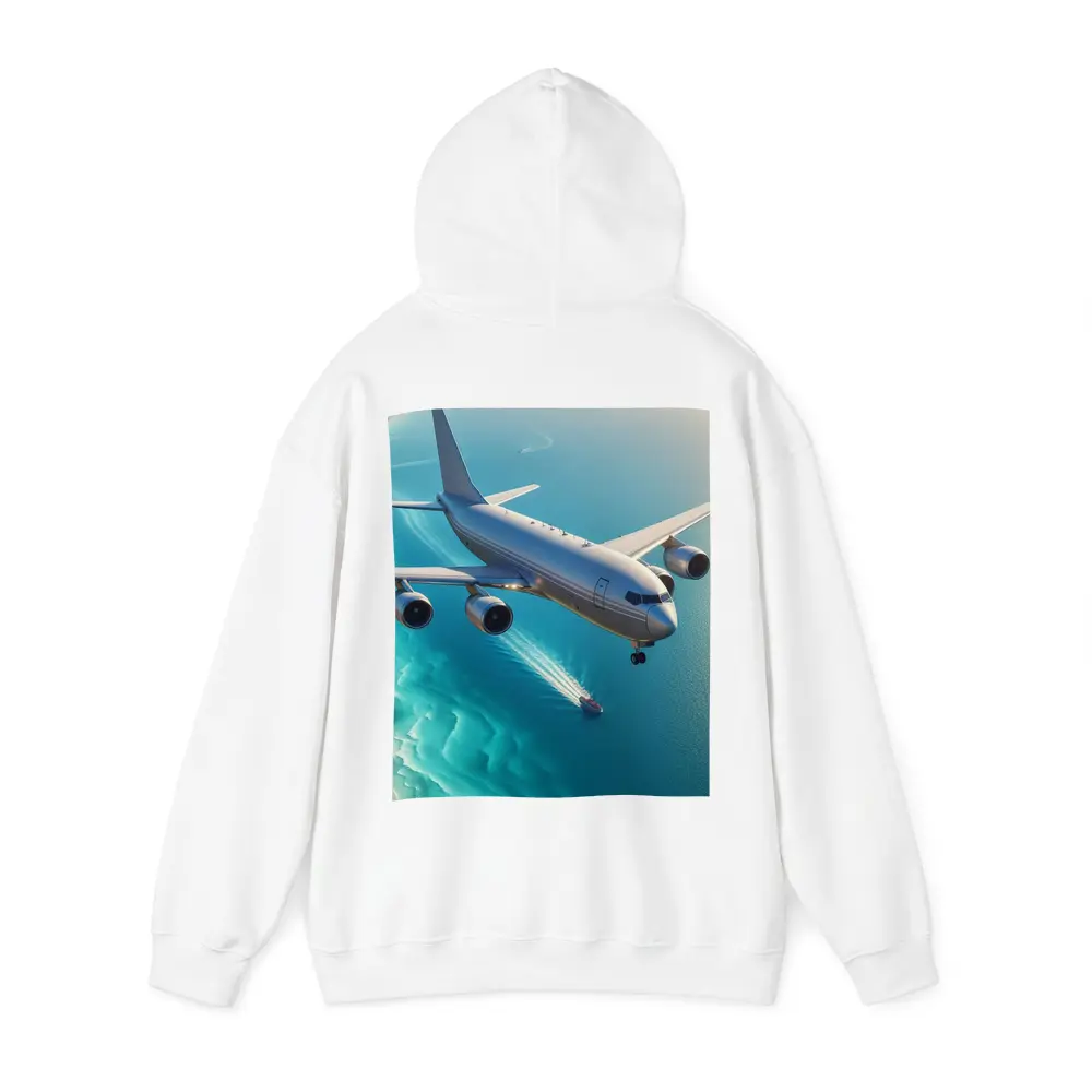 Commercial Airplane Flying Over Turquoise Ocean – Hoodies