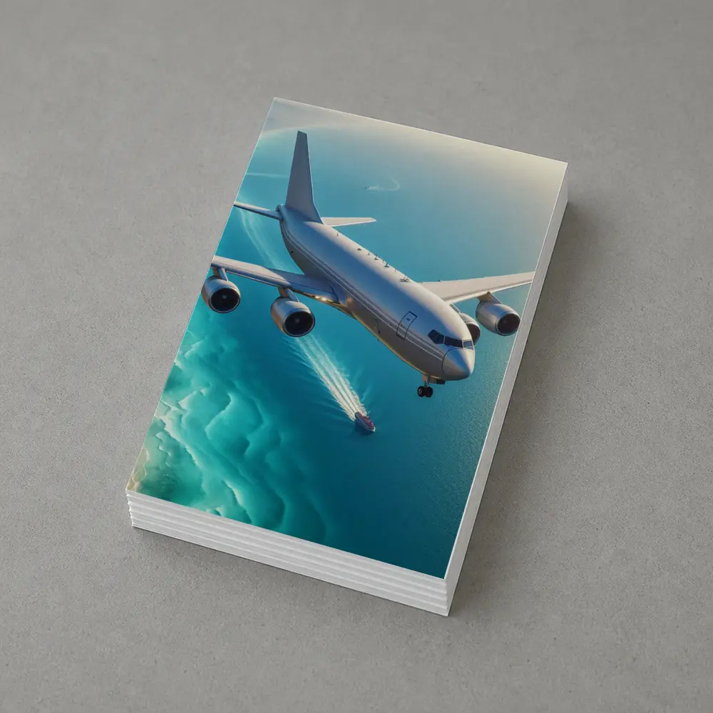 Commercial Airplane Flying Over Turquoise Ocean – Postcards
