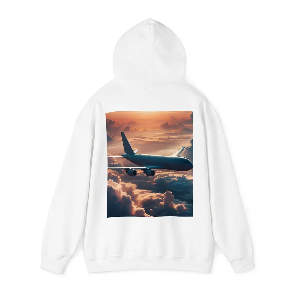 Commercial Airplane Flying Above Sunset Clouds – Hoodies