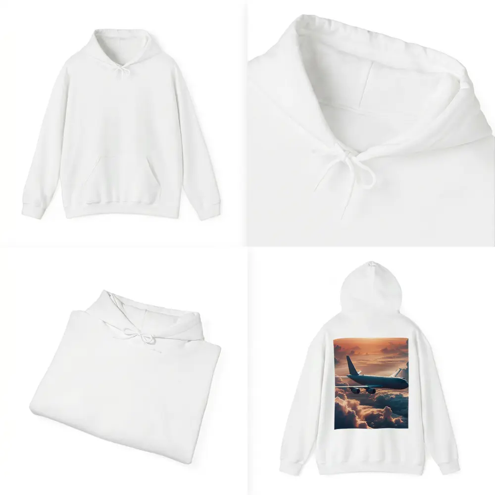 Commercial Airplane Flying Above Sunset Clouds – Hoodies