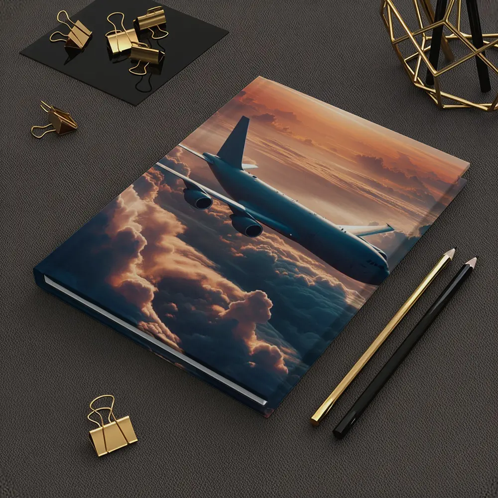 Commercial Airplane Flying Above Sunset Clouds – Notebooks