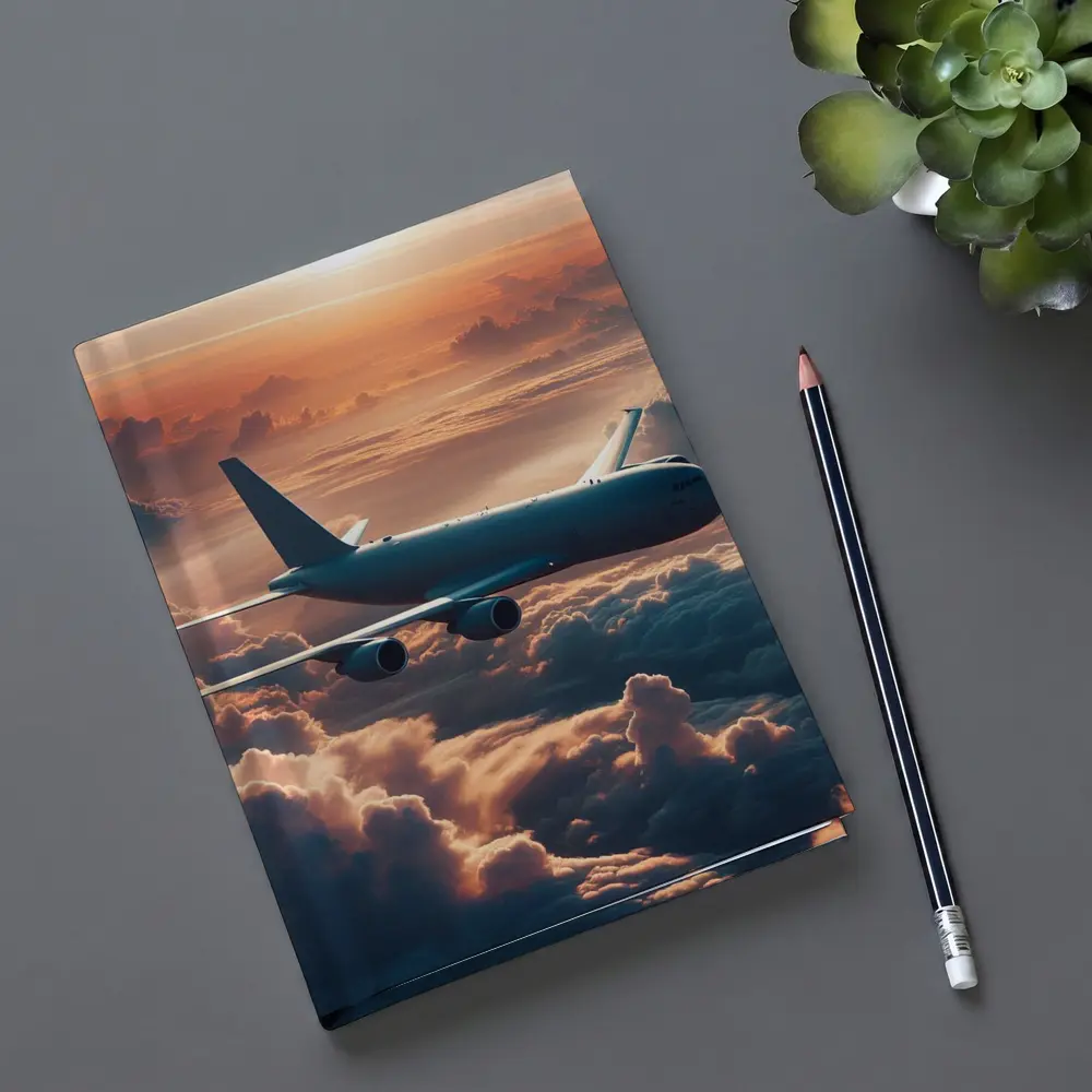 Commercial Airplane Flying Above Sunset Clouds – Notebooks