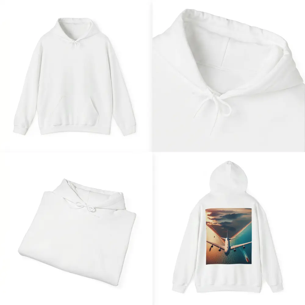 Commercial Airplane Flying Over Coastal Sunset – Hoodies