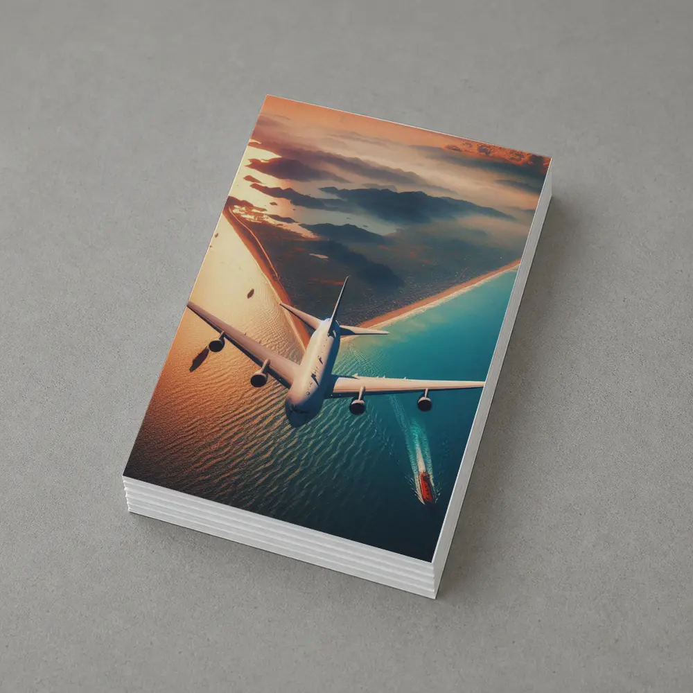 Commercial Airplane Flying Over Coastal Sunset – Postcards