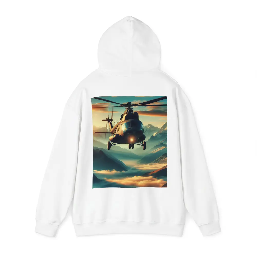 Military Helicopter Flying Over Mountain Clouds – Hoodies