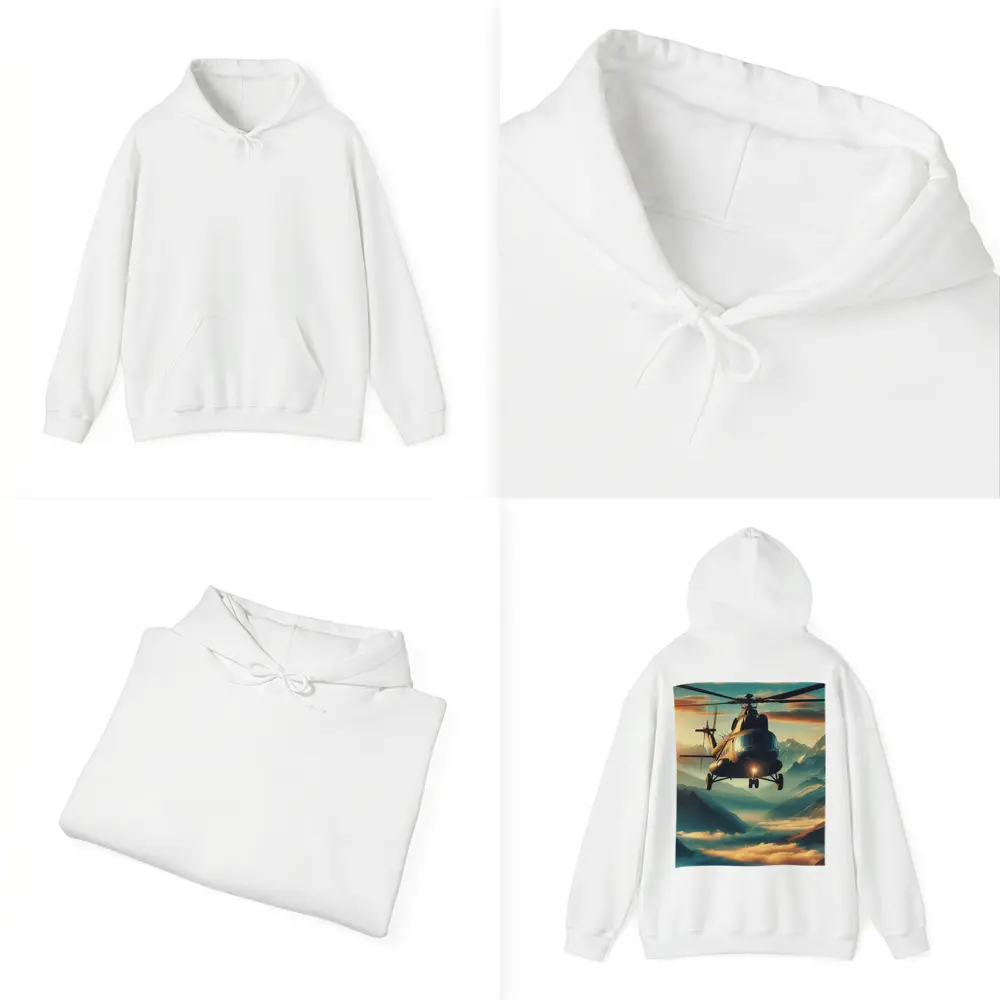 Military Helicopter Flying Over Mountain Clouds – Hoodies