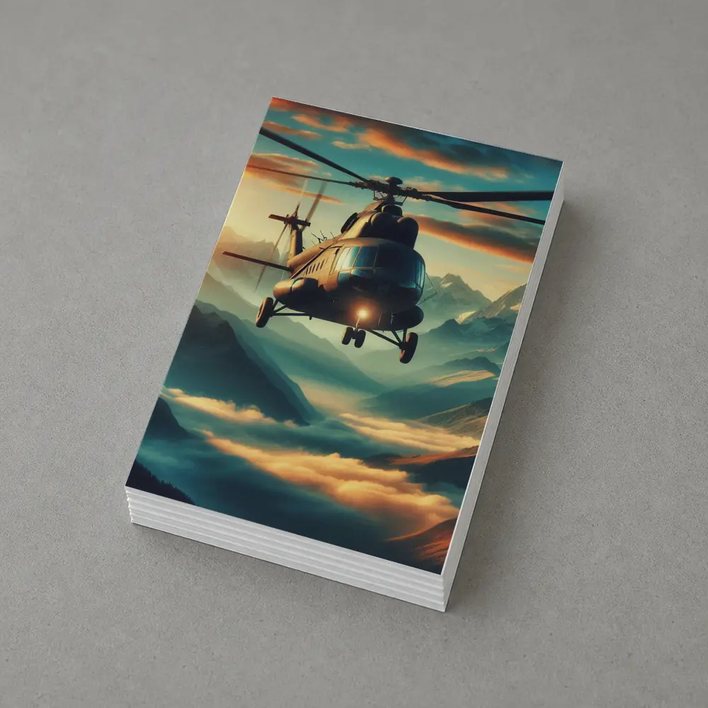 Military Helicopter Flying Over Mountain Clouds – Postcards