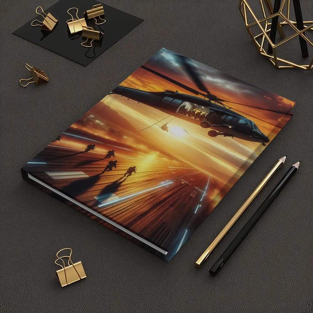 Military Helicopter Soldiers Runway Sunset Action – Notebooks