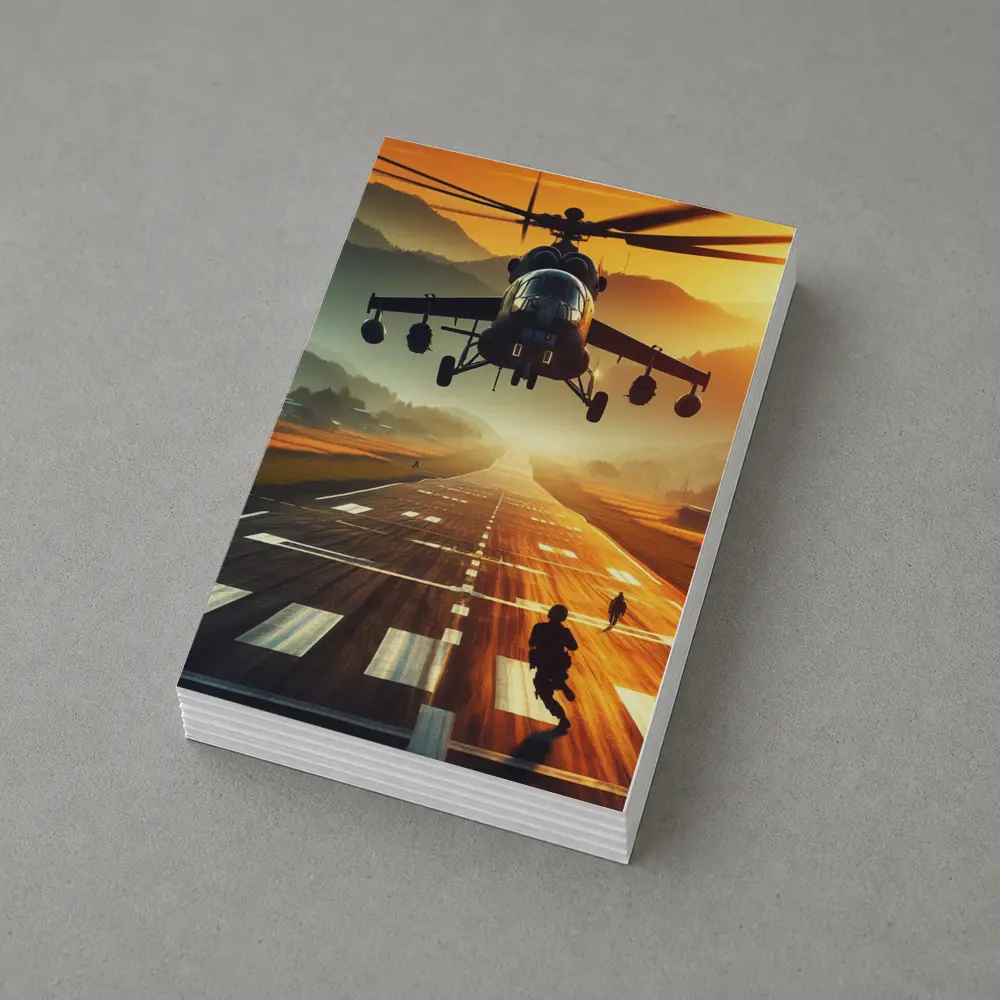 Military Helicopter Low Flying Runway Sunset – Postcards