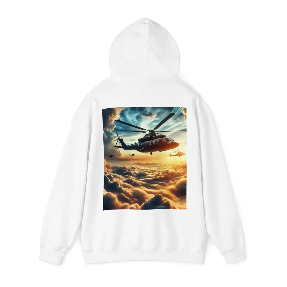 Military Helicopters Flying Above Golden Clouds – Hoodies
