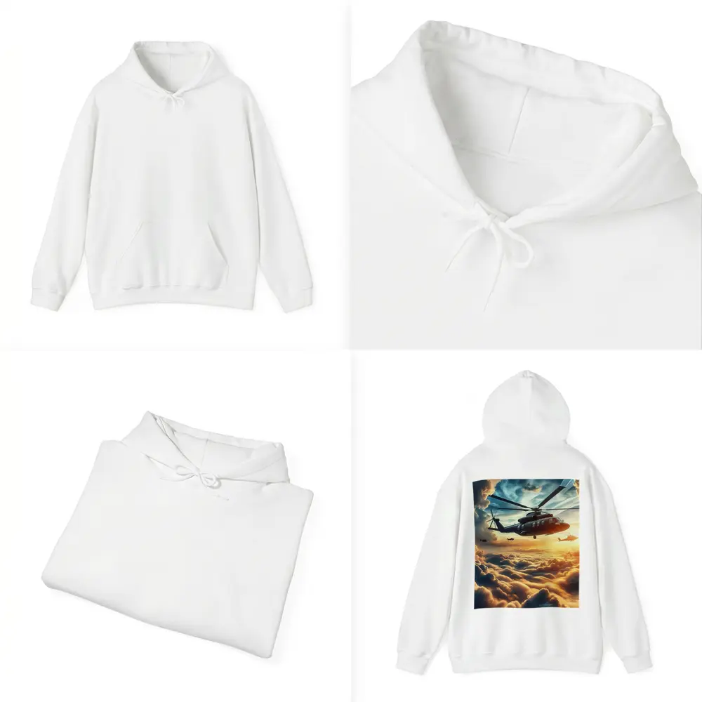 Military Helicopters Flying Above Golden Clouds – Hoodies