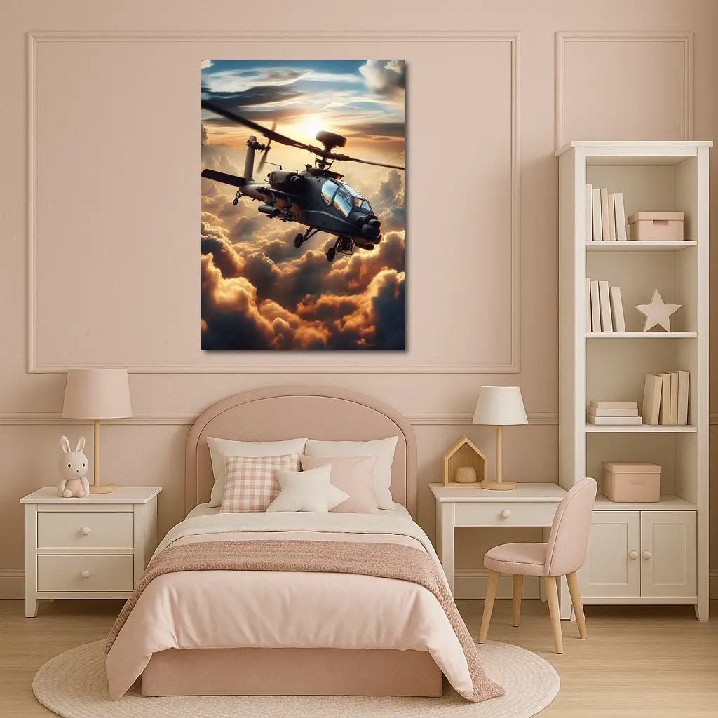 Apache Attack Helicopter Flying Through Dramatic Clouds – Wall Art