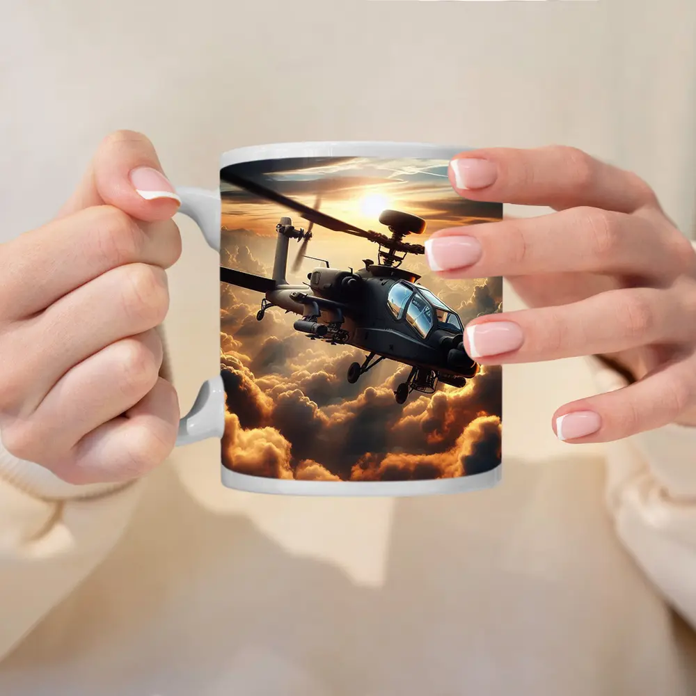 Apache Attack Helicopter Flying Through Dramatic Clouds – Mugs