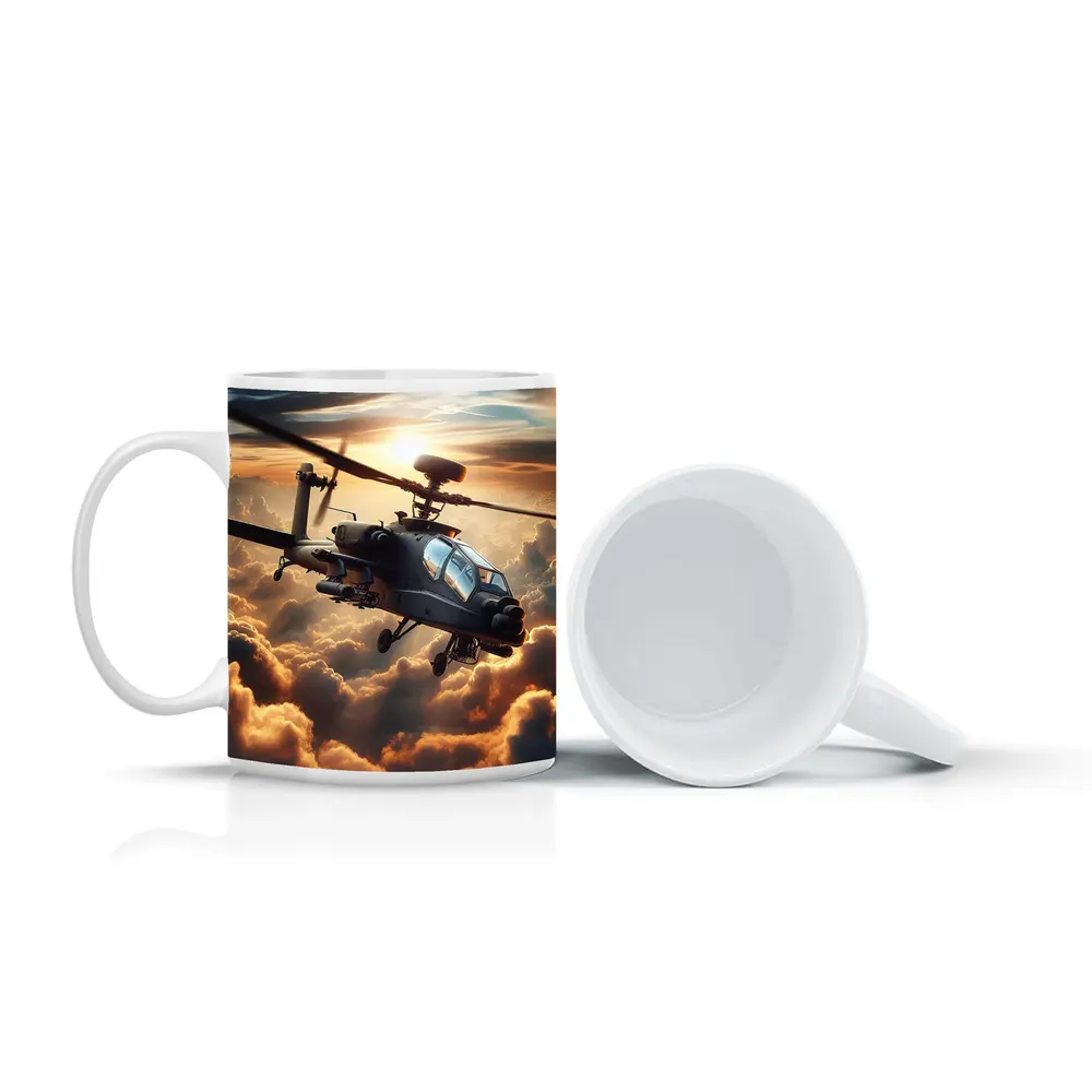 Apache Attack Helicopter Flying Through Dramatic Clouds – Mugs