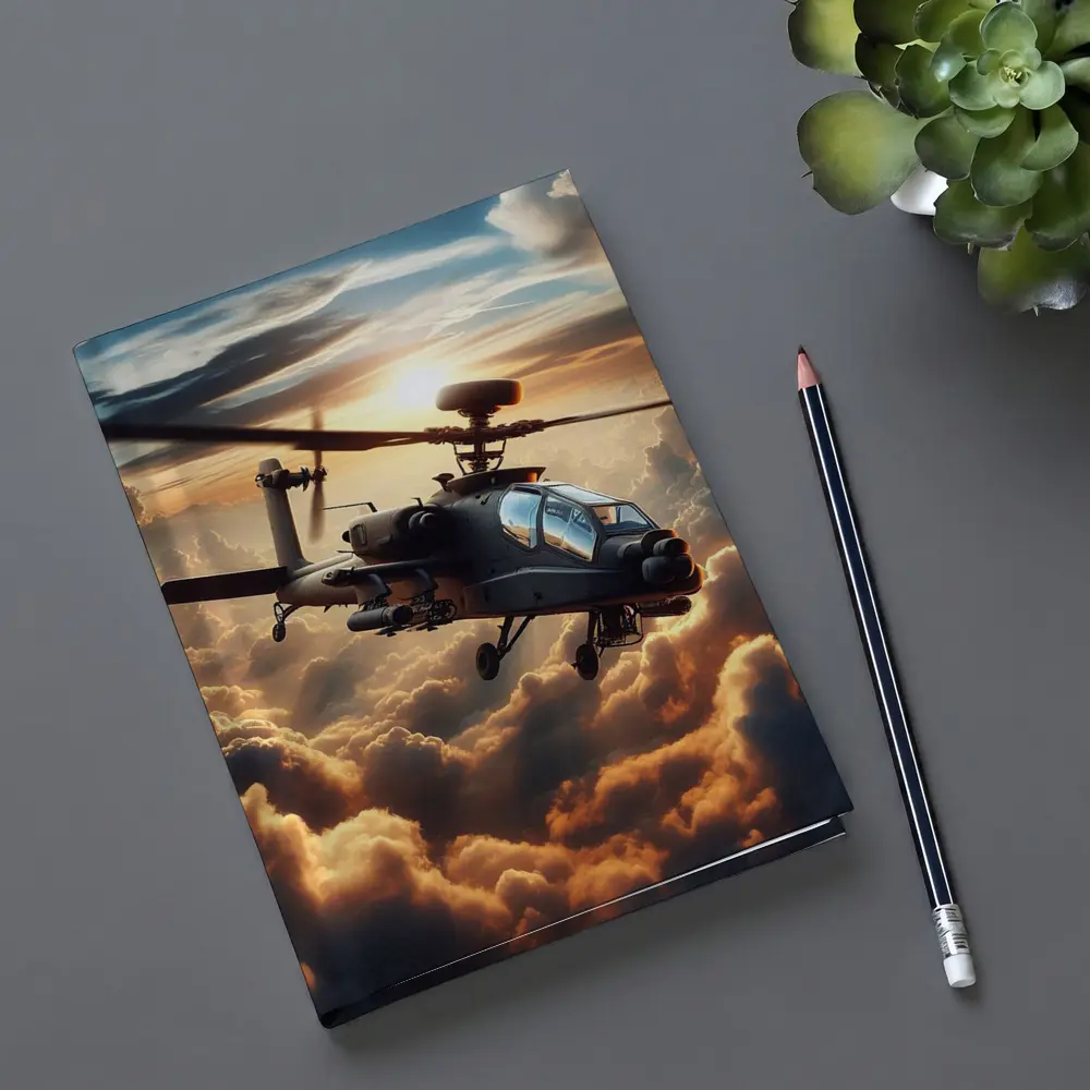 Apache Attack Helicopter Flying Through Dramatic Clouds – Notebooks