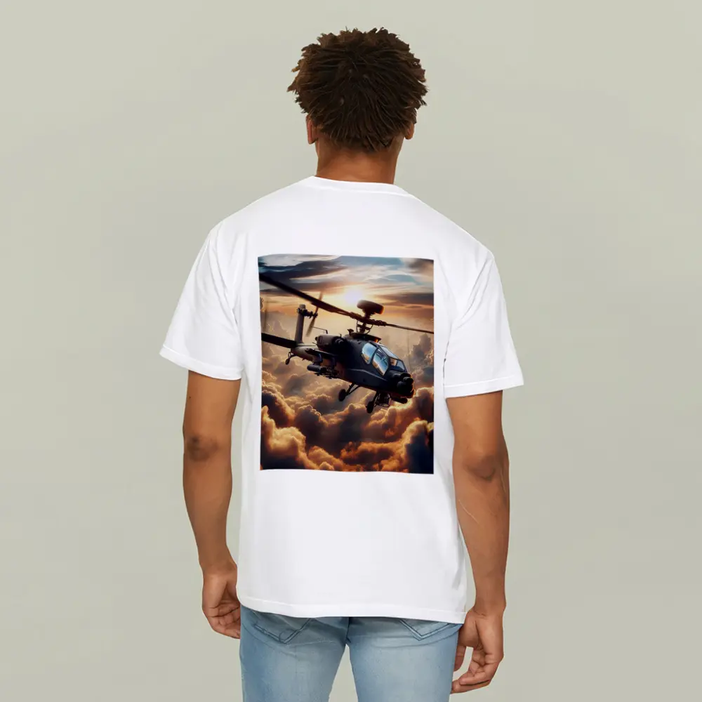 Apache Attack Helicopter Flying Through Dramatic Clouds – T-Shirts