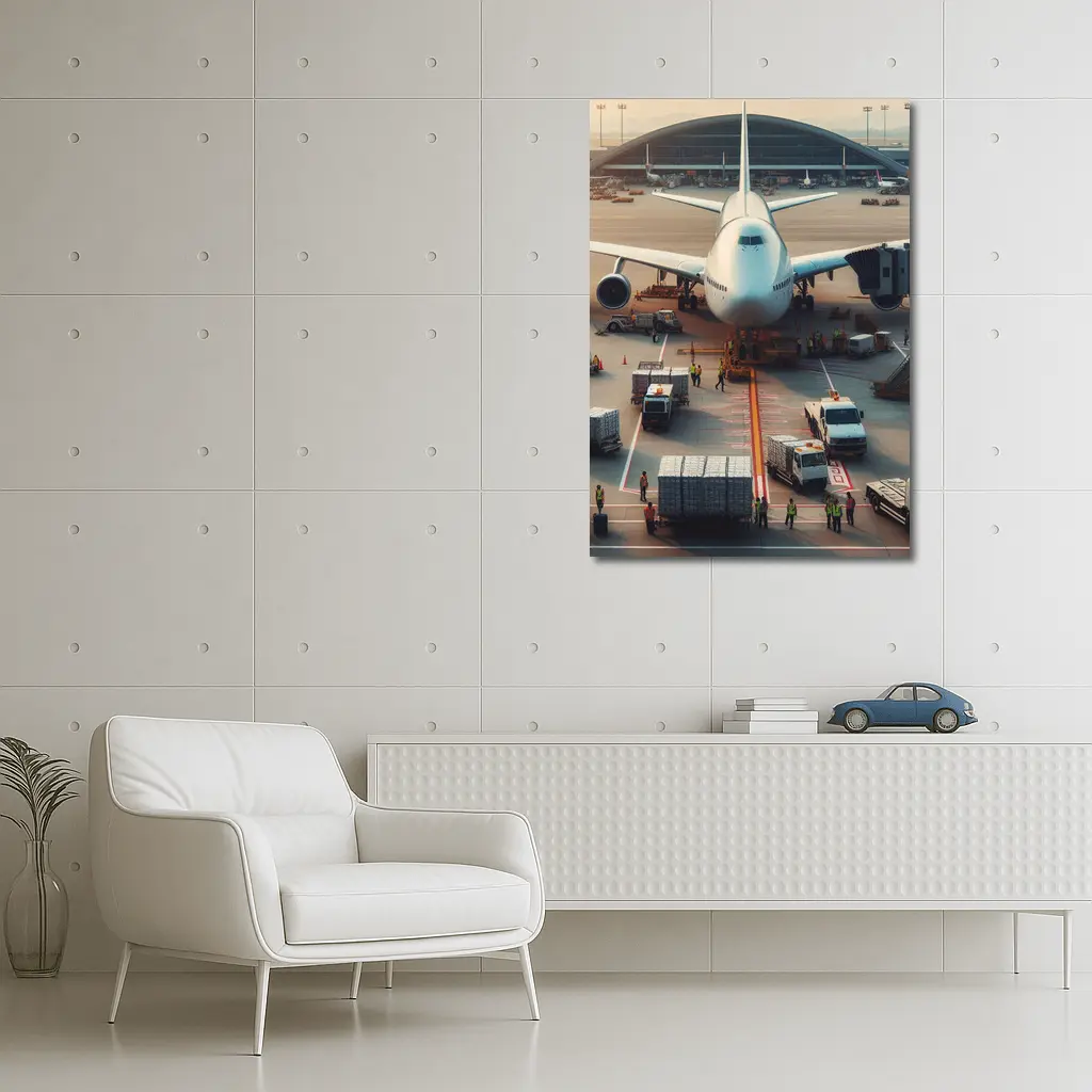 Wide Body Airplane Loading At Busy Airport – Wall Art