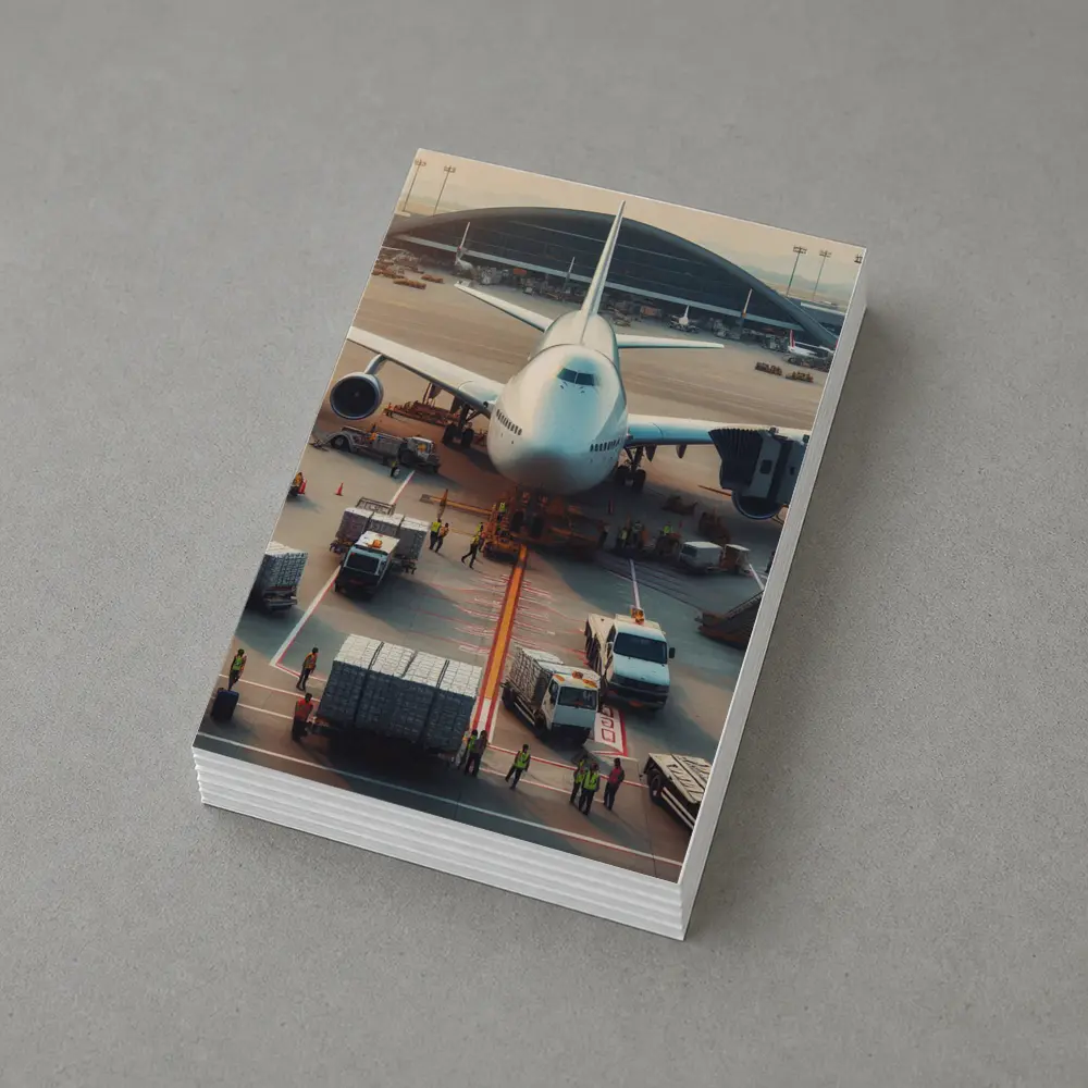 Wide Body Airplane Loading At Busy Airport – Postcards