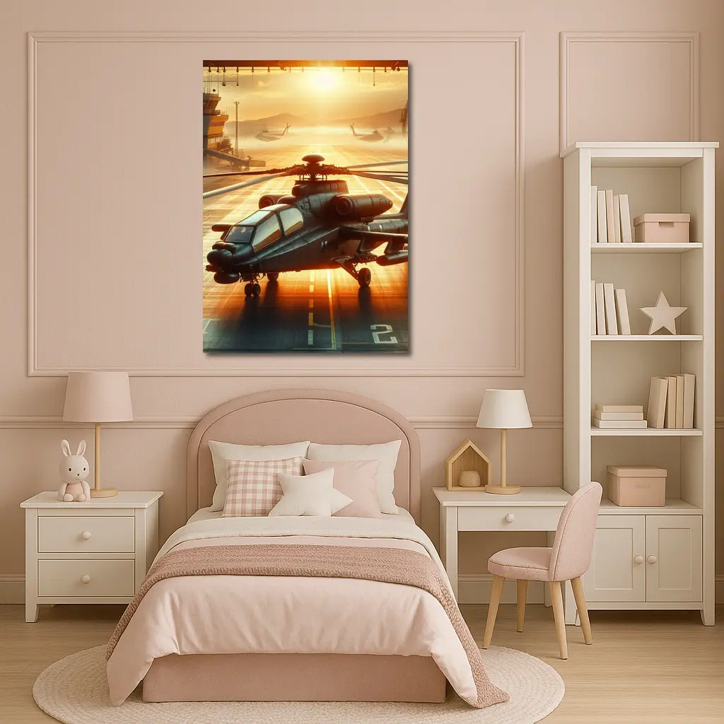 Apache Attack Helicopter Airbase Golden Sunset – Wall Art