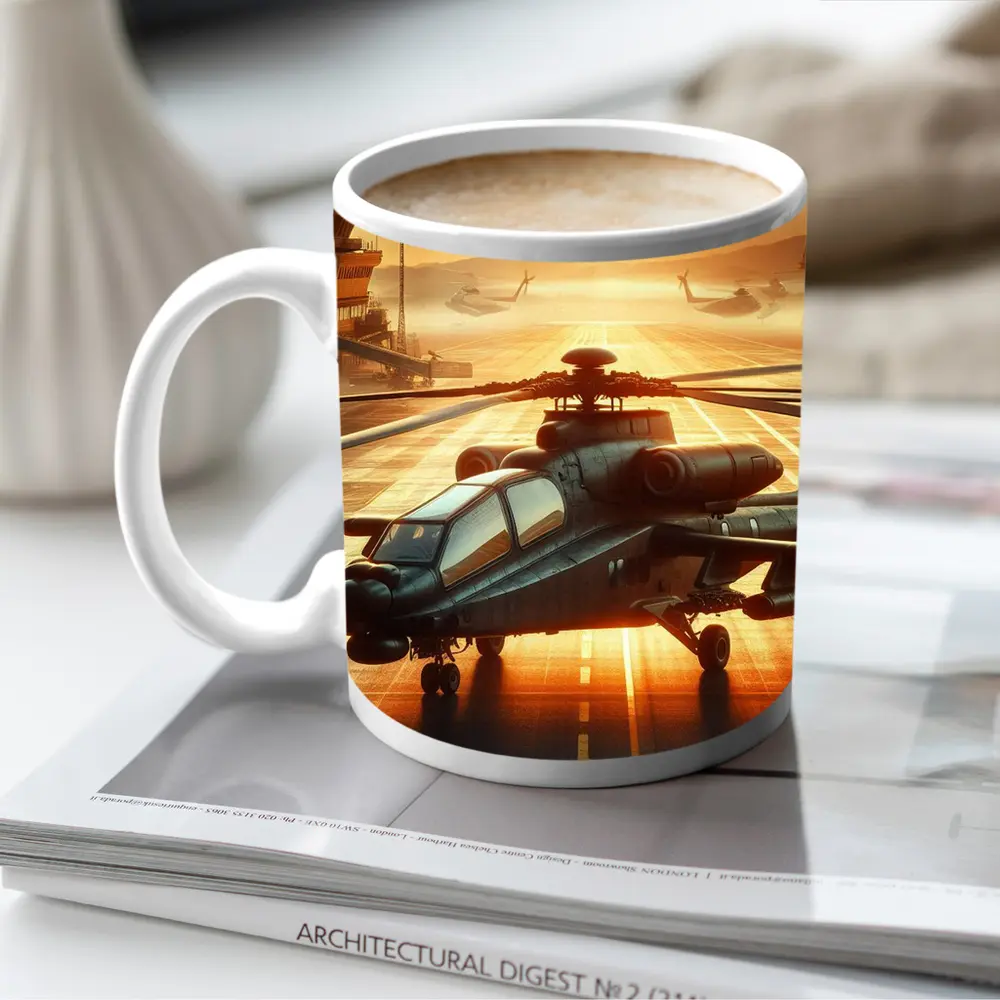 Apache Attack Helicopter Airbase Golden Sunset – Mugs