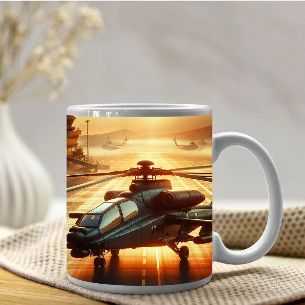 Apache Attack Helicopter Airbase Golden Sunset – Mugs