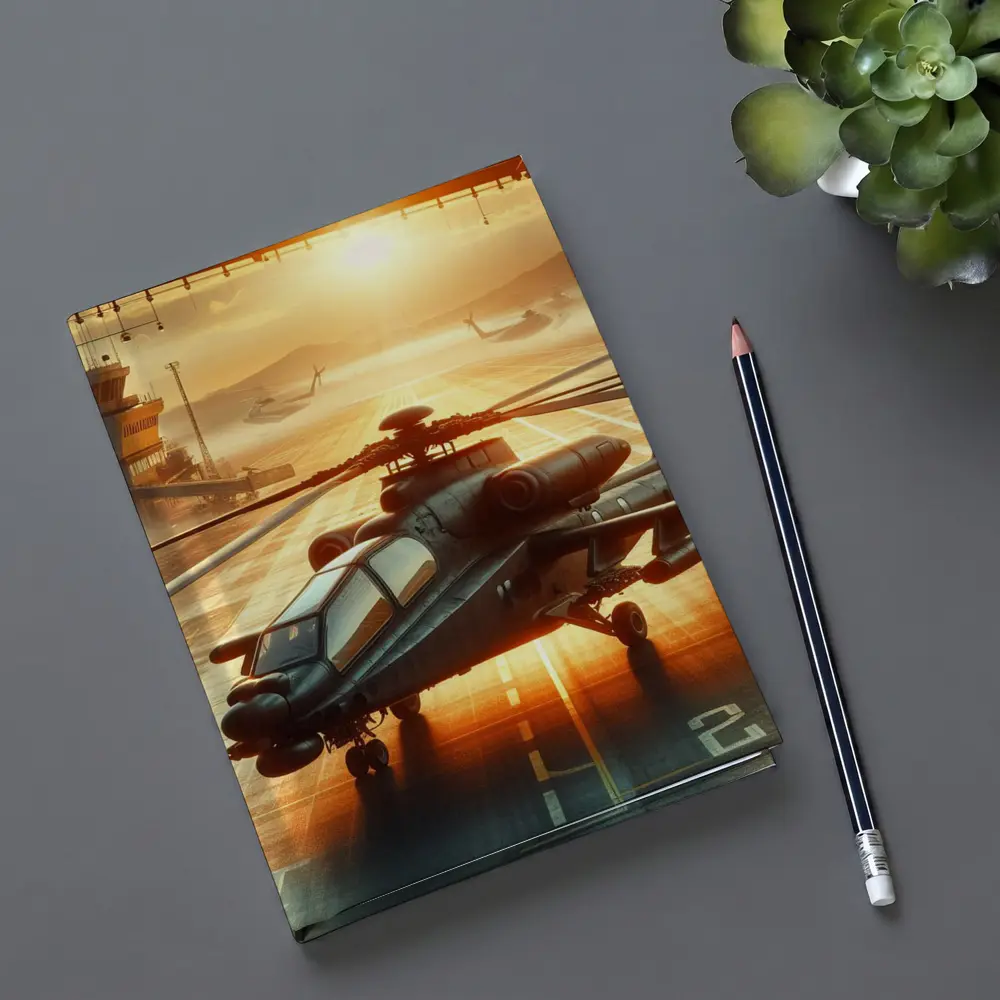 Apache Attack Helicopter Airbase Golden Sunset – Notebooks