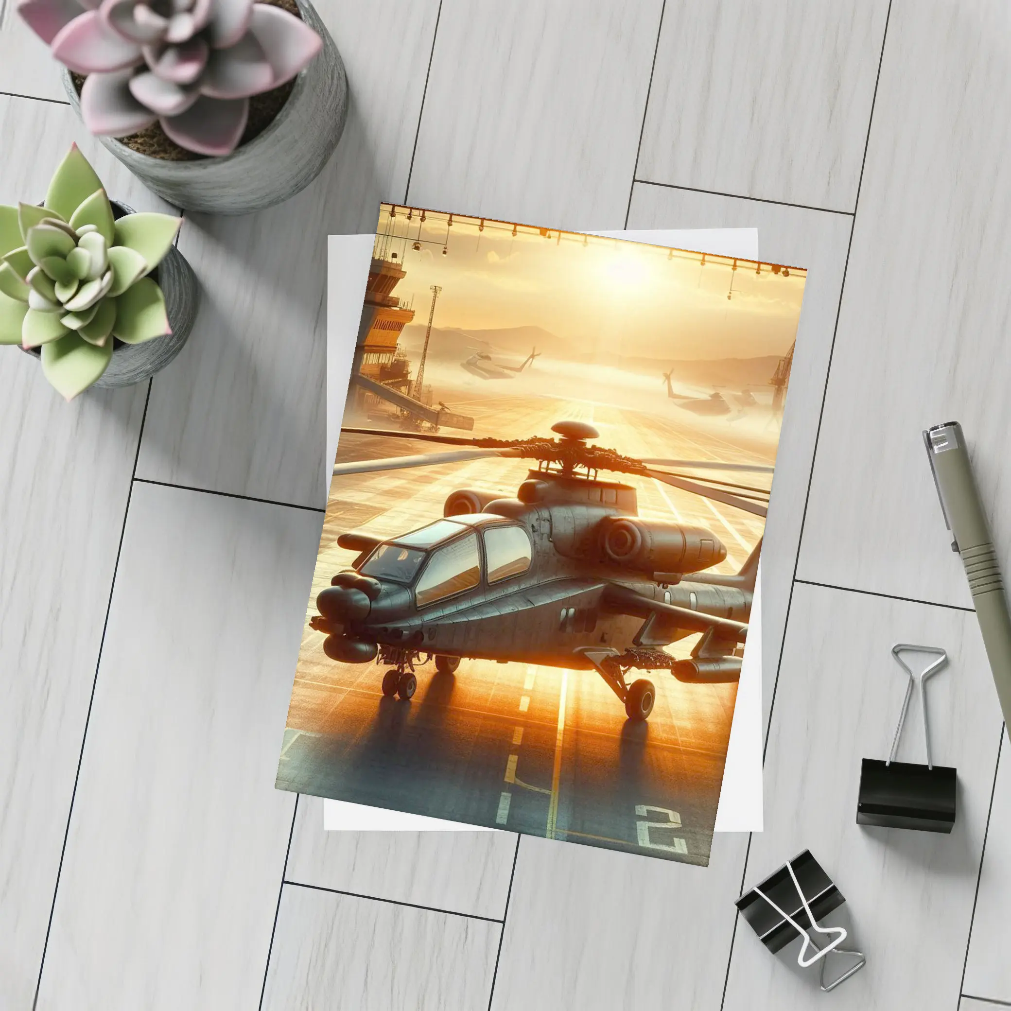 Apache Attack Helicopter Airbase Golden Sunset – Postcards