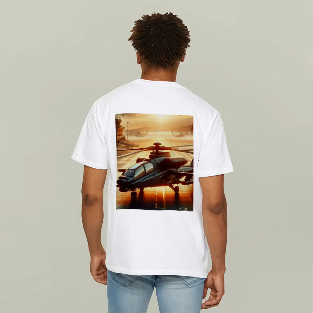 Apache Attack Helicopter Airbase Golden Sunset – T-Shirts