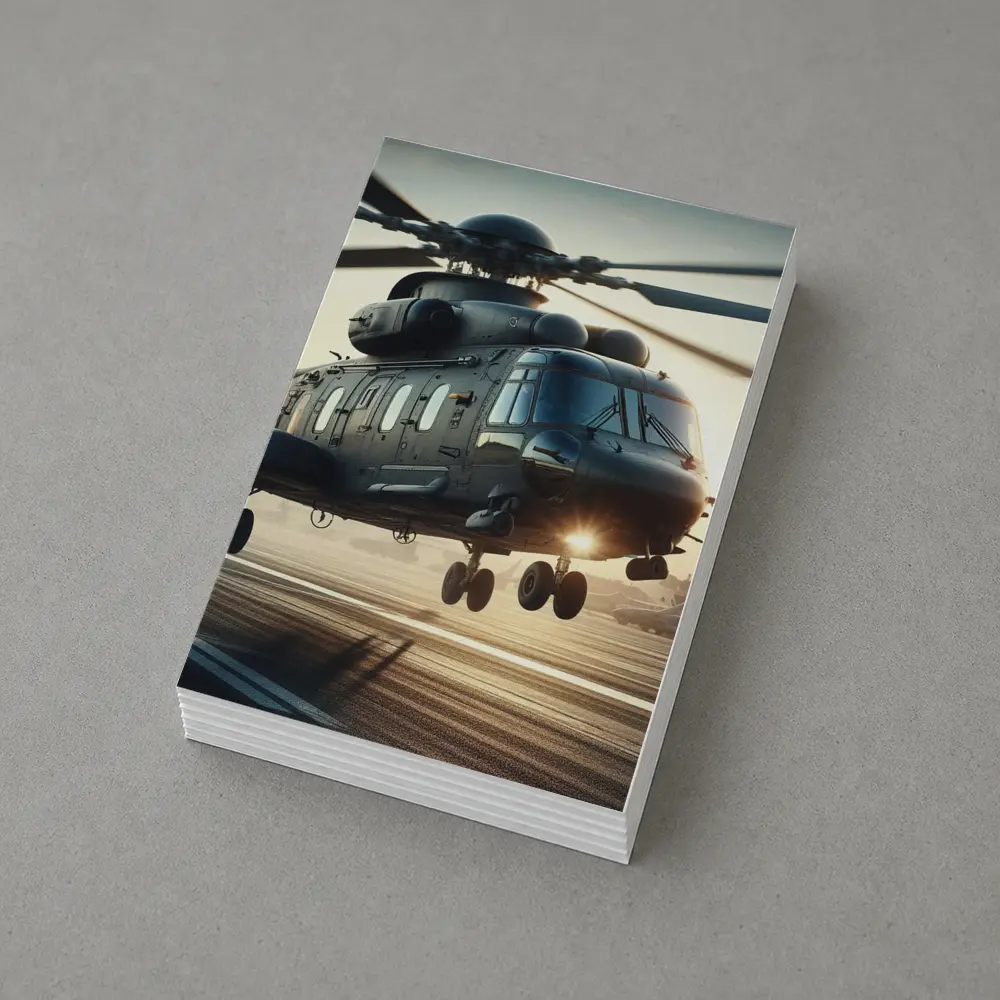 Military Helicopter Landing at Sunset Airfield – Postcards