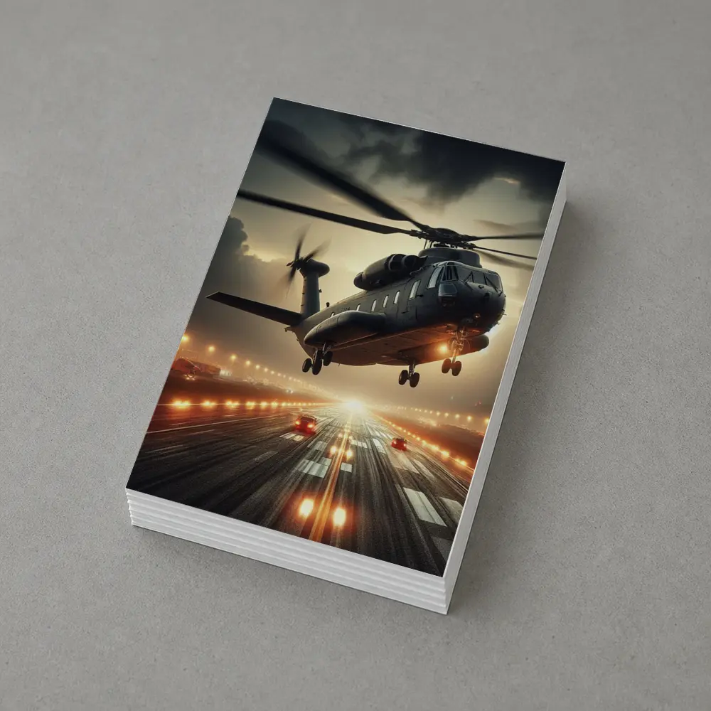 Military Helicopter Low Flight Over Runway – Postcards
