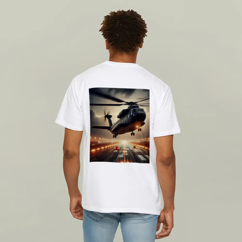 Military Helicopter Low Flight Over Runway – T-Shirts