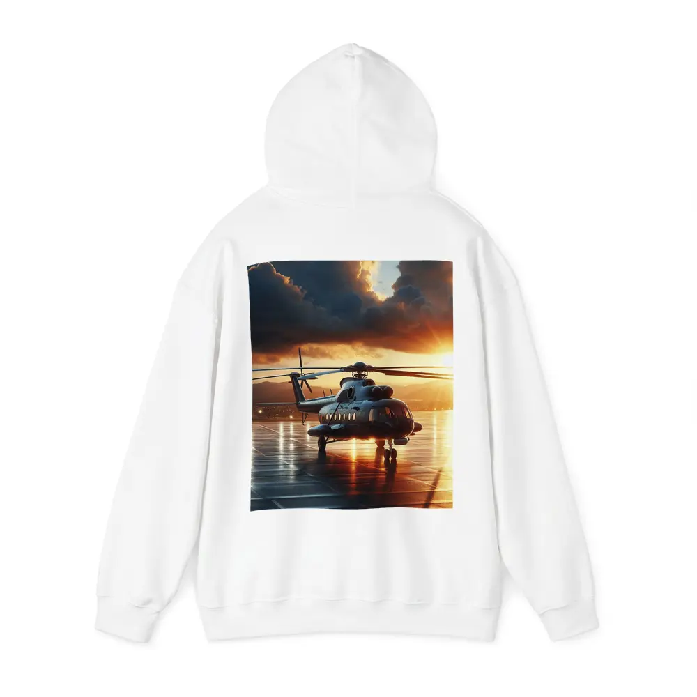 Military Helicopter On Tarmac At Sunset – Hoodies