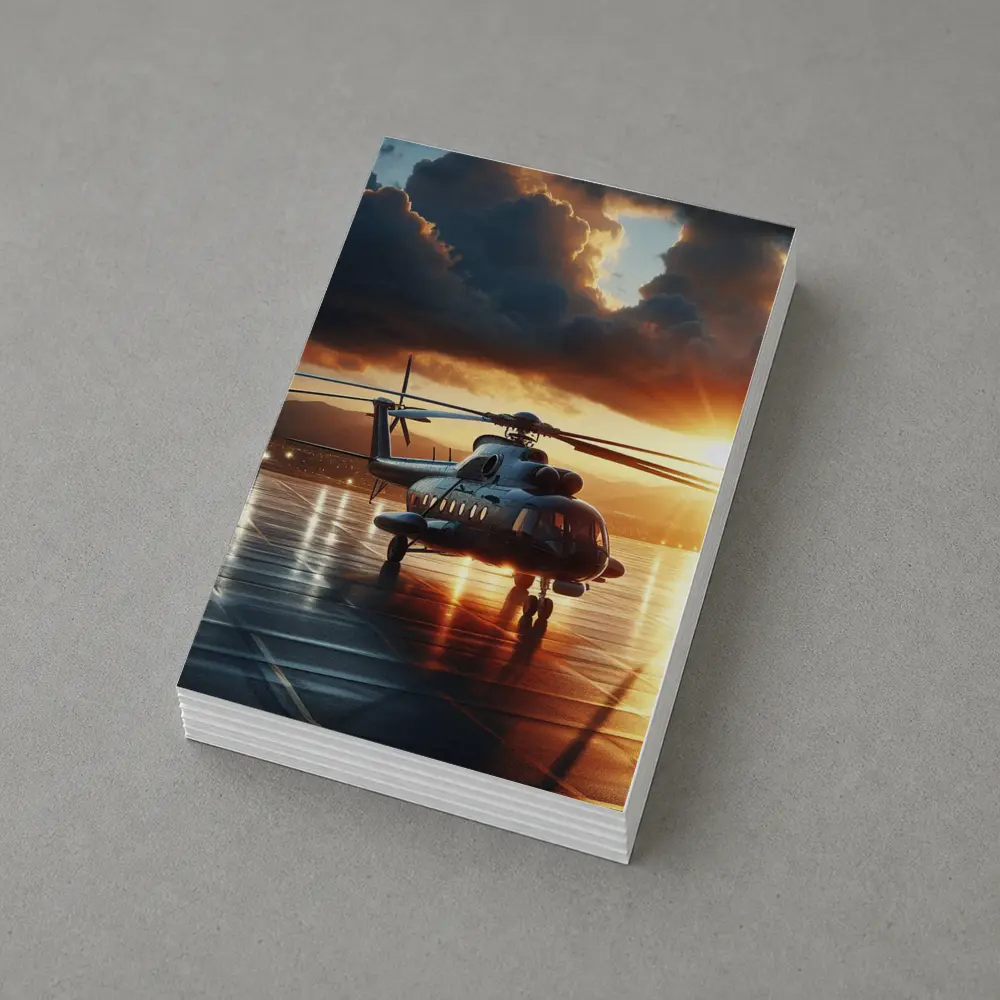 Military Helicopter On Tarmac At Sunset – Postcards