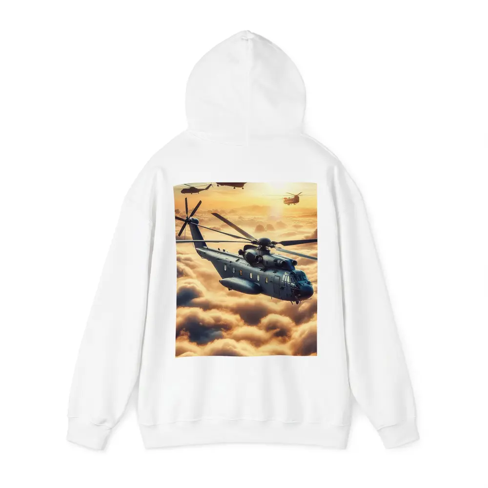 Military Helicopters Flying Above Golden Clouds – Hoodies