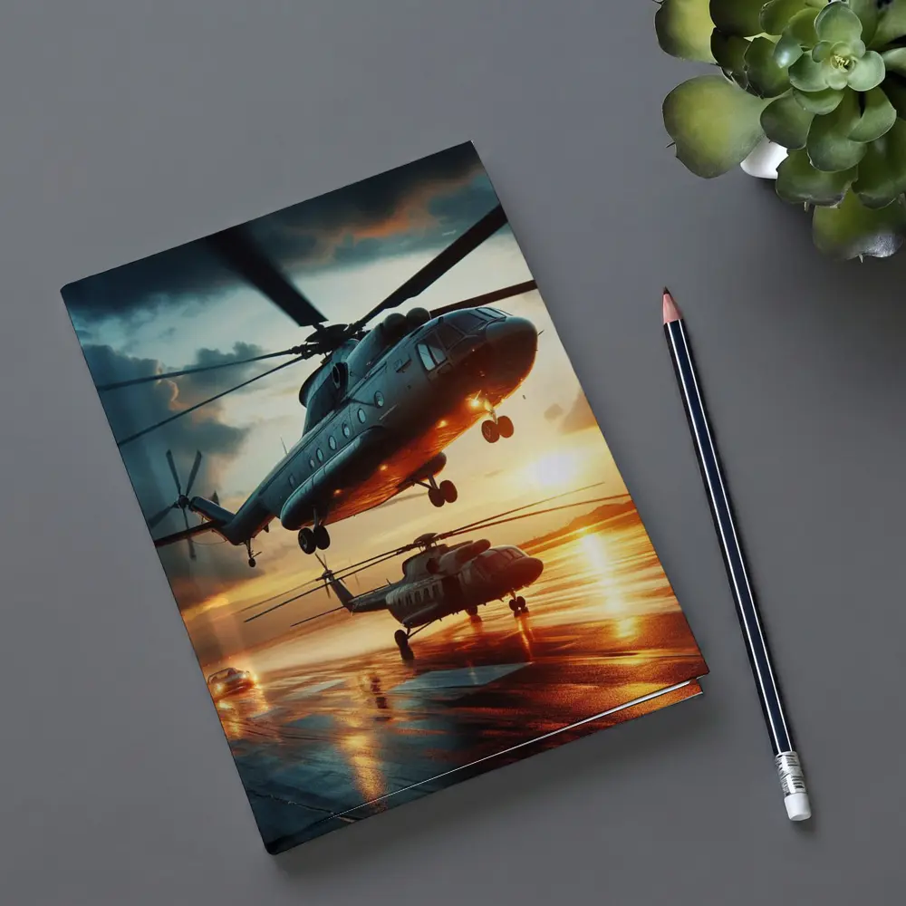 Military Helicopters Taking Off At Sunset – Notebooks