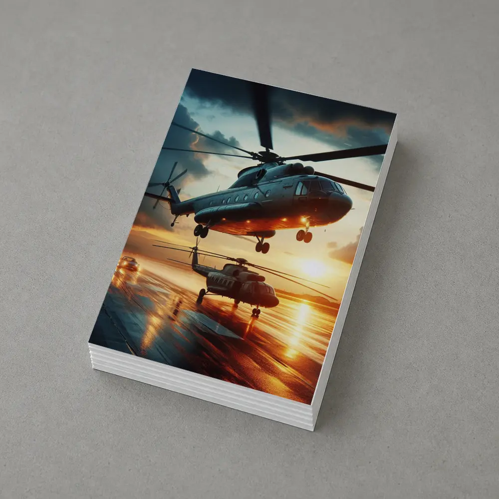 Military Helicopters Taking Off At Sunset – Postcards
