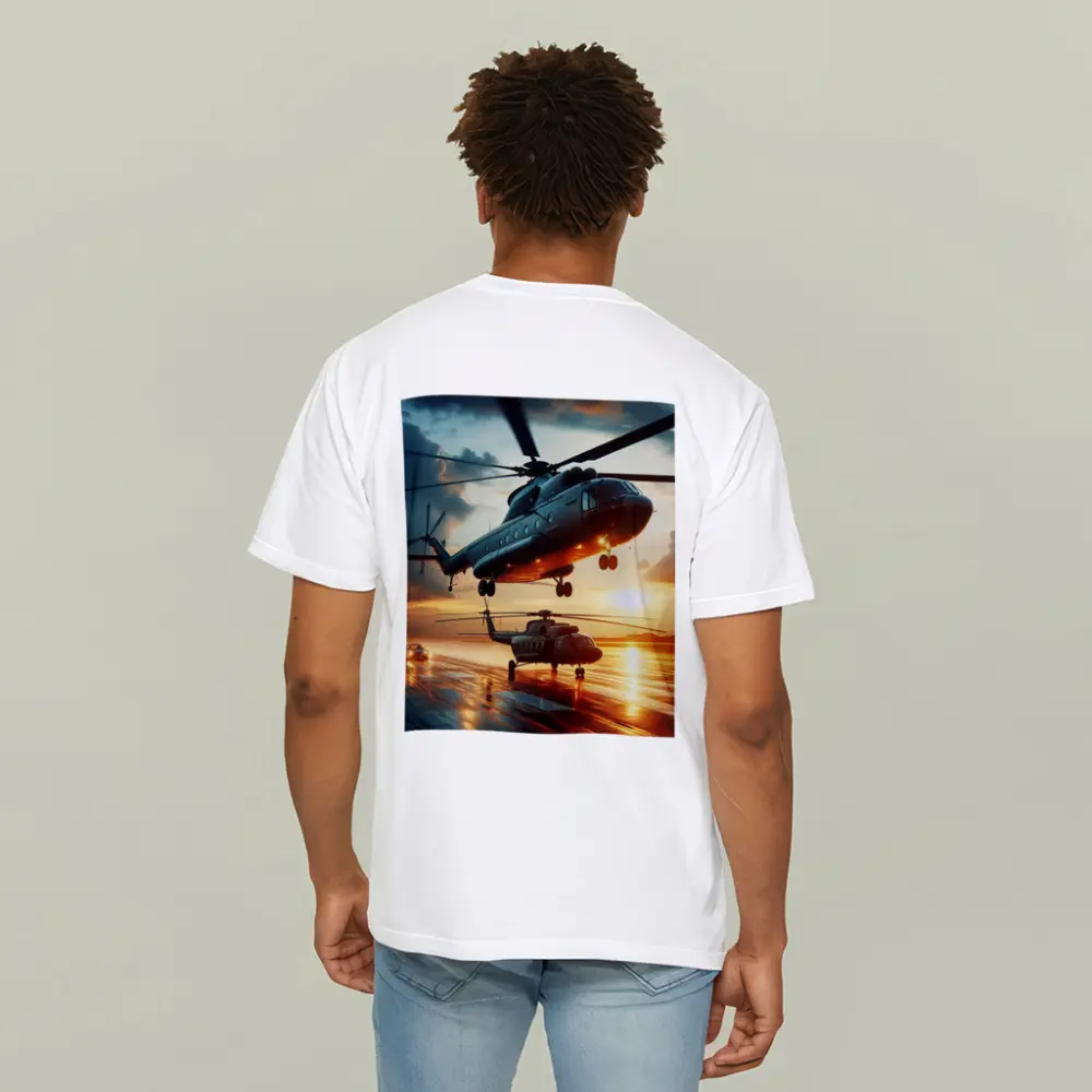 Military Helicopters Taking Off At Sunset – T-Shirts