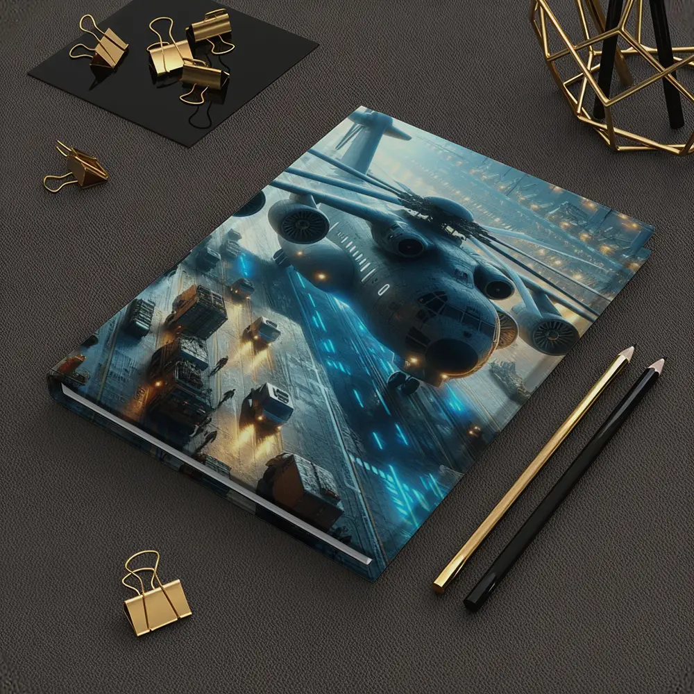 Military Helicopter Futuristic Hangar Blue Lights – Notebooks