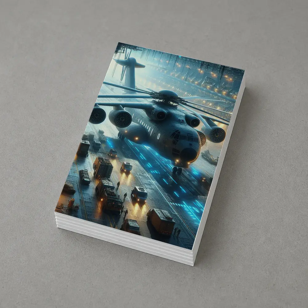 Military Helicopter Futuristic Hangar Blue Lights – Postcards