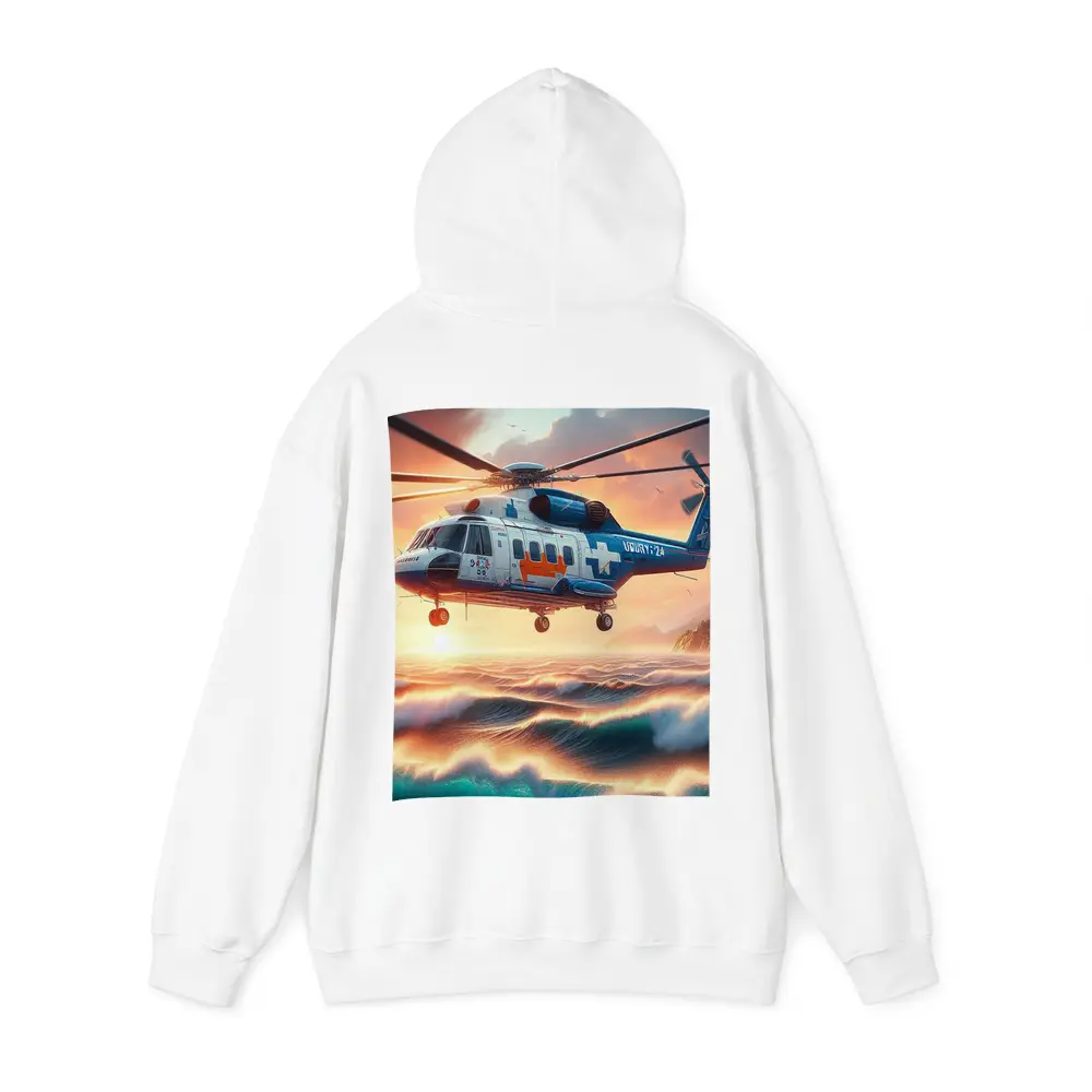 Coast Guard Rescue Helicopter Over Ocean Waves – Hoodies