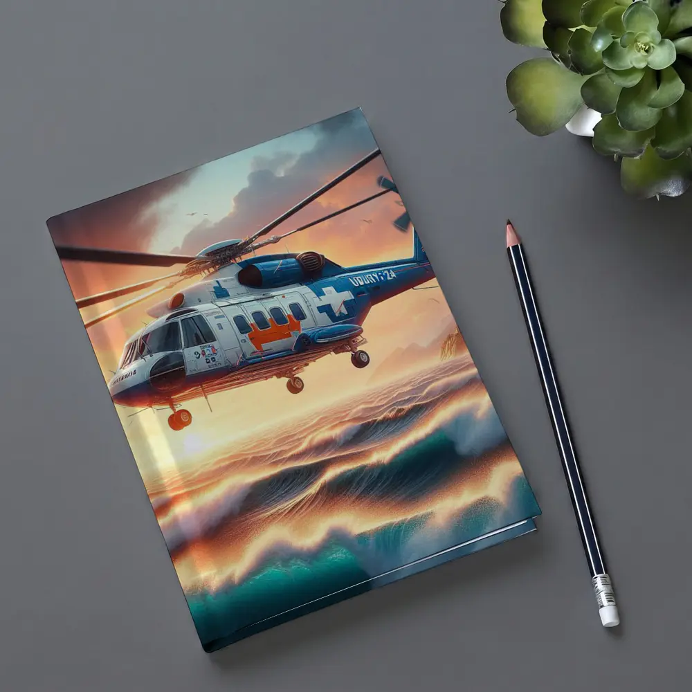 Coast Guard Rescue Helicopter Over Ocean Waves – Notebooks