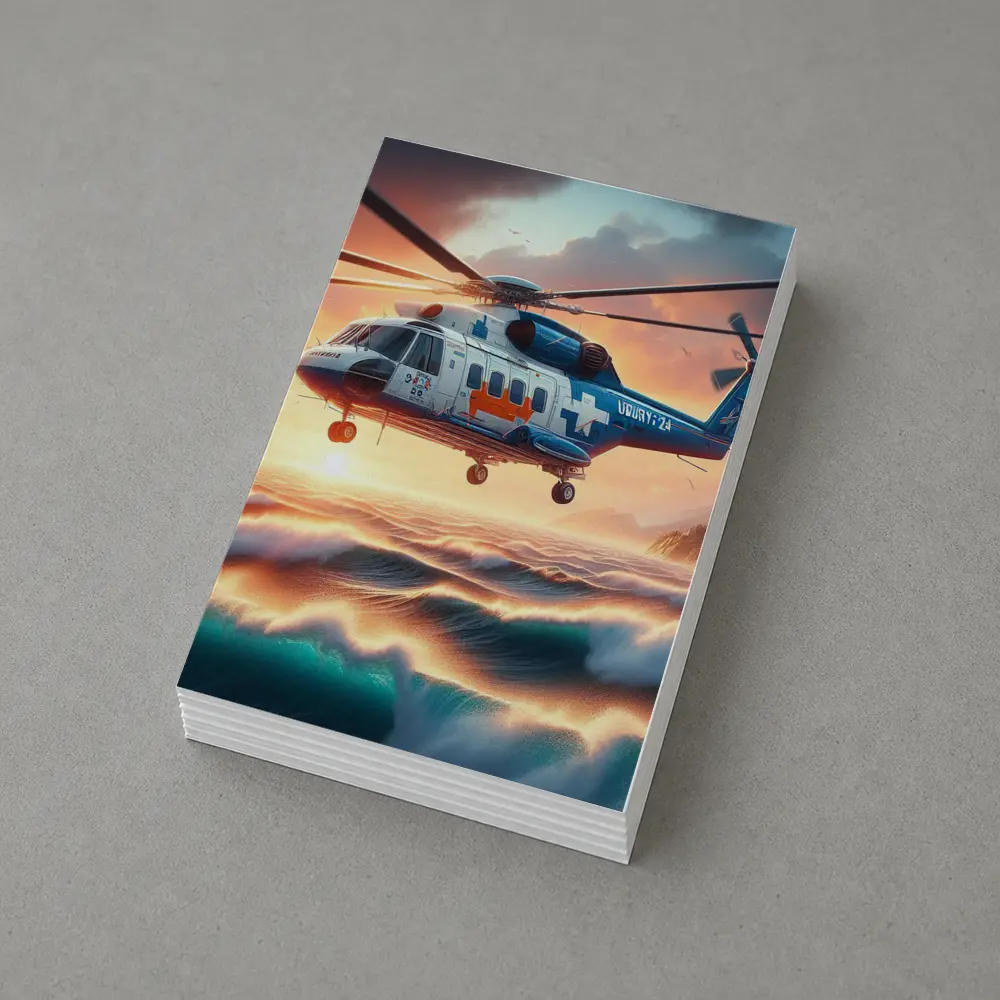 Coast Guard Rescue Helicopter Over Ocean Waves – Postcards
