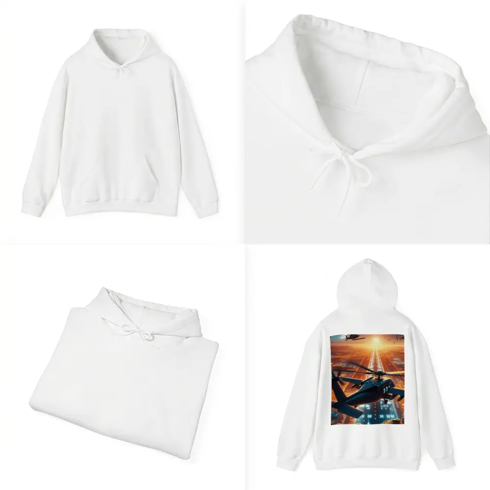 Military Helicopters Flying Over Glowing City – Hoodies