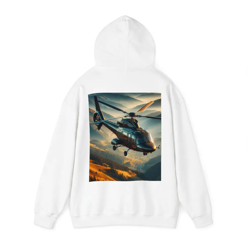Helicopter Flying Over Mountain Valley Landscape – Hoodies