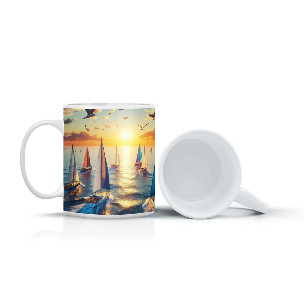 Sailboats Racing at Golden Sunset Sea – Mugs