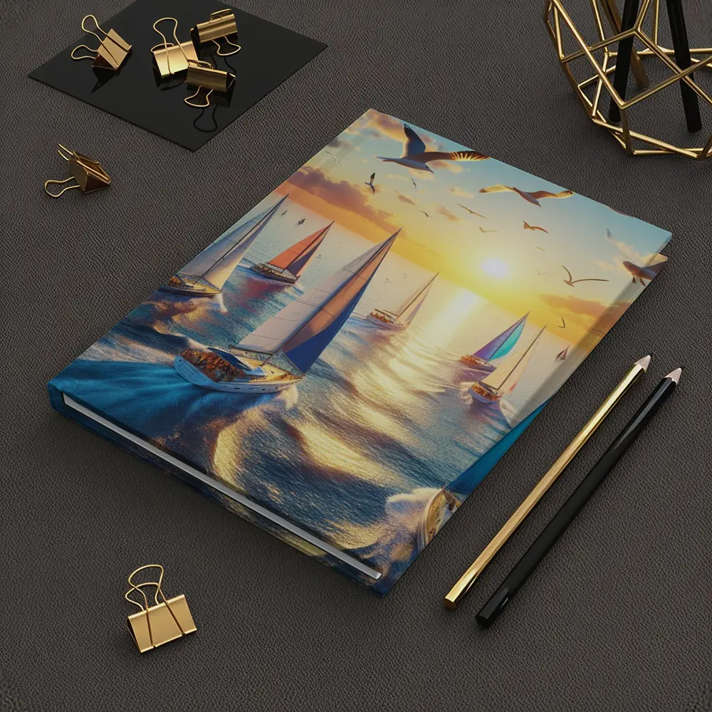 Sailboats Racing at Golden Sunset Sea – Notebooks