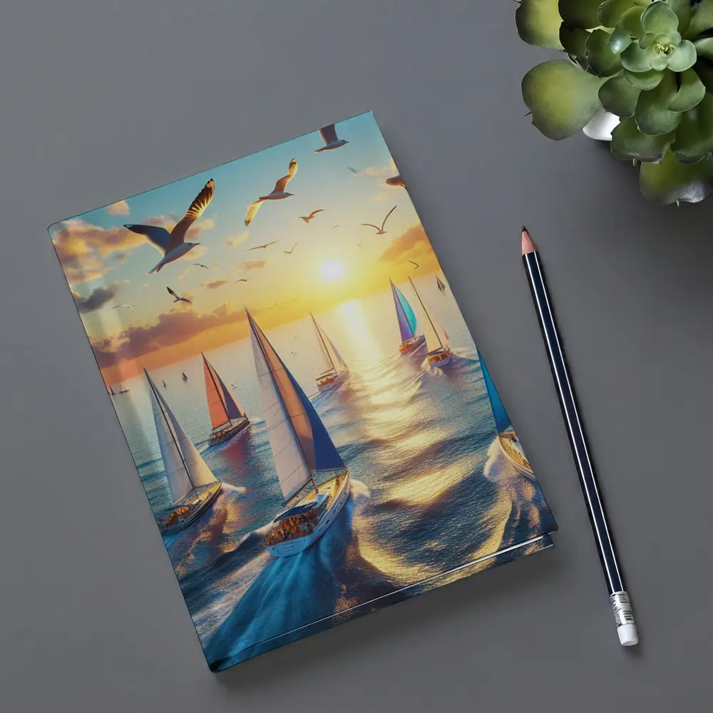 Sailboats Racing at Golden Sunset Sea – Notebooks